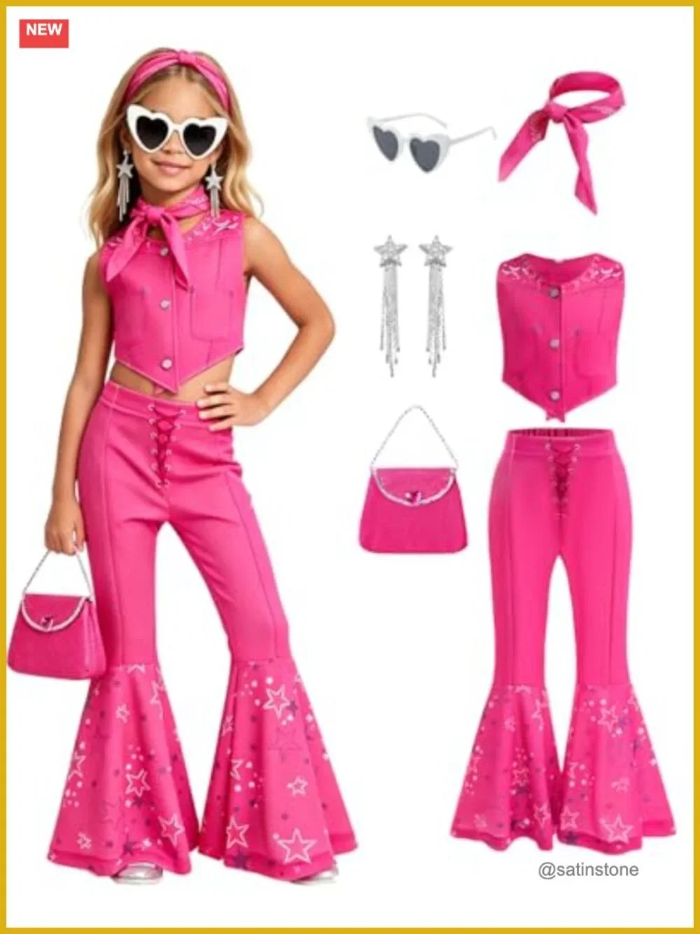 Girls Cowgirl Costume Set Vest Pants Scarf Dress Up Halloween